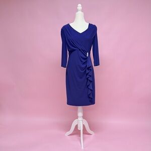 Frank Lyman Royal Blue Ruched V-Neck Dress